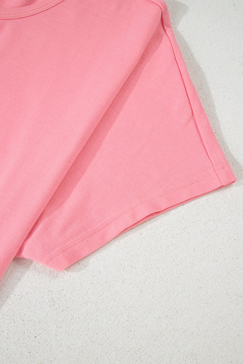 Casual Short Sleeve Loose Fit Frill Hem T-Shirt