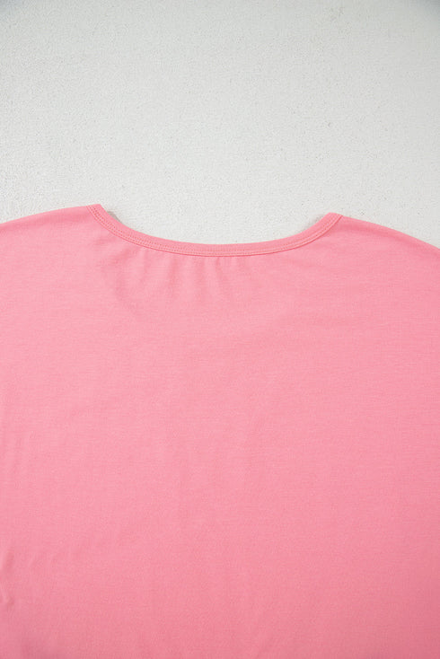 Casual Short Sleeve Loose Fit Frill Hem T-Shirt