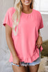 Casual Short Sleeve Loose Fit Frill Hem T-Shirt