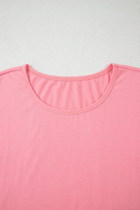 Casual Short Sleeve Loose Fit Frill Hem T-Shirt