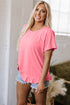 Casual Short Sleeve Loose Fit Frill Hem T-Shirt
