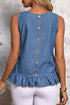 Casual Sleeveless Round Neck Ruffle Hem Denim Peplum Top
