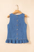 Casual Sleeveless Round Neck Ruffle Hem Denim Peplum Top