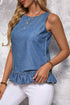 Casual Sleeveless Round Neck Ruffle Hem Denim Peplum Top