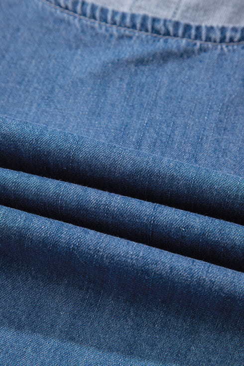 Casual Sleeveless Round Neck Ruffle Hem Denim Peplum Top