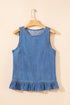 Casual Sleeveless Round Neck Ruffle Hem Denim Peplum Top