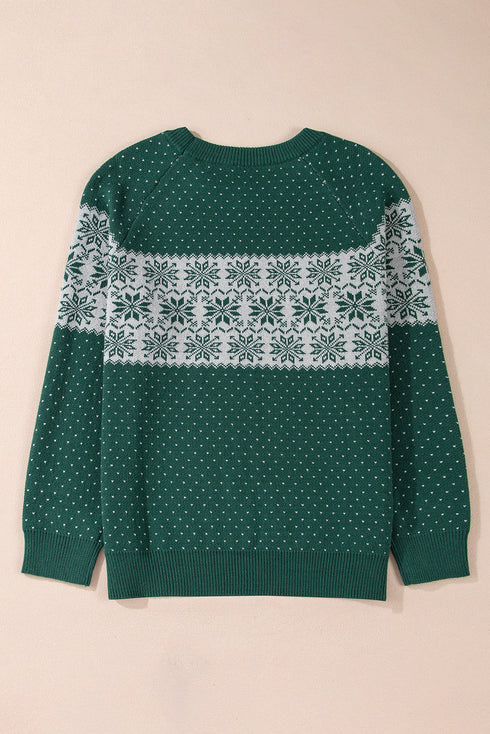 Casual Snowflake Print Drop Shoulder Pullover Sweater