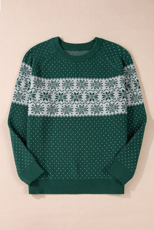 Casual Snowflake Print Drop Shoulder Pullover Sweater