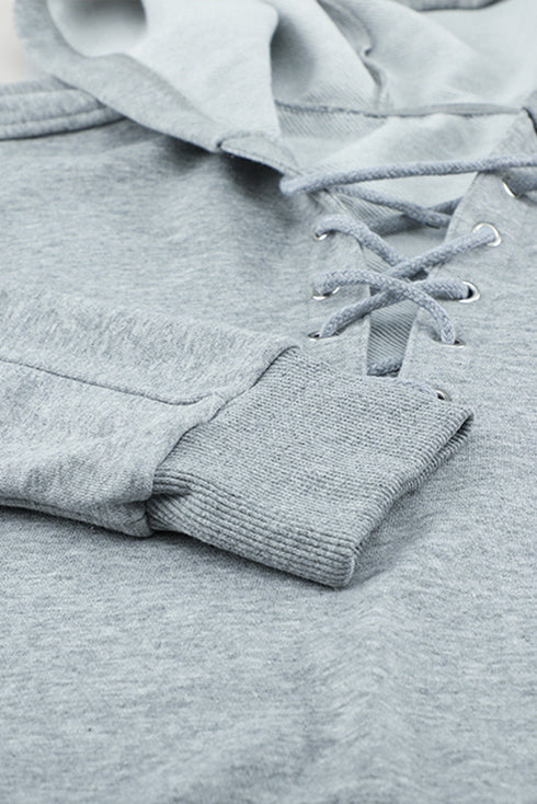 Casual Solid Color Lace-Up Hoodie
