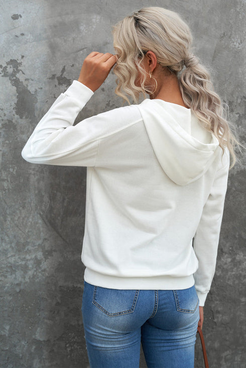 Casual Solid Color Lace-Up Hoodie