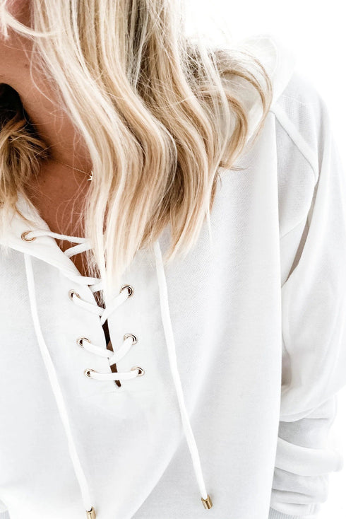 Casual Solid Color Lace-Up Hoodie