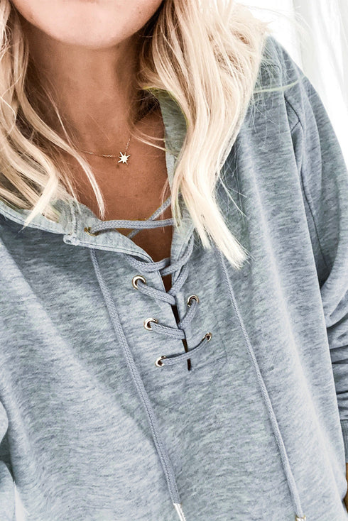 Casual Solid Color Lace-Up Hoodie