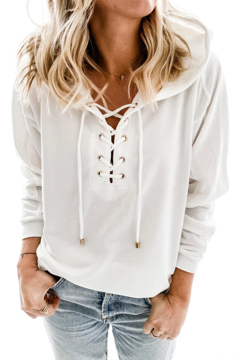Casual Solid Color Lace-Up Hoodie