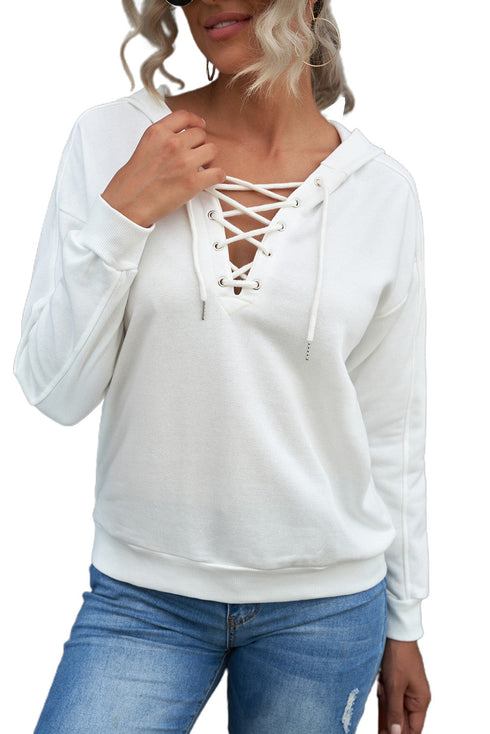 Casual Solid Color Lace-Up Hoodie