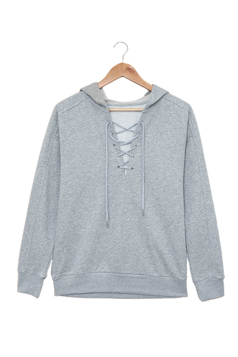 Casual Solid Color Lace-Up Hoodie