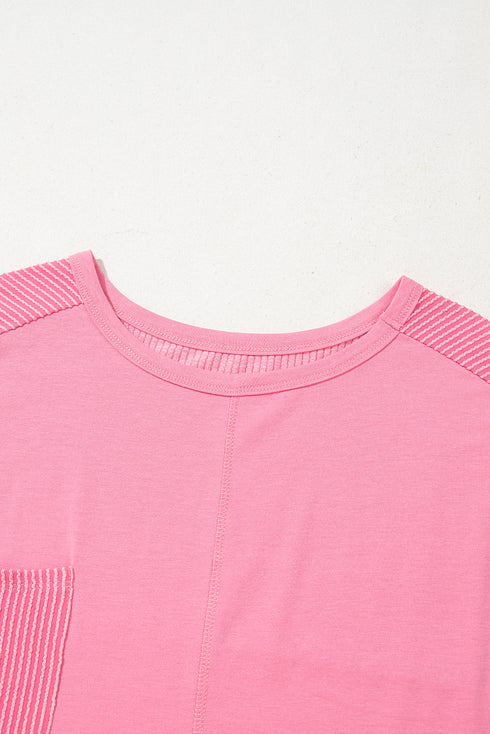 Casual Solid Corded Patchwork Pocket Plus Size Tee