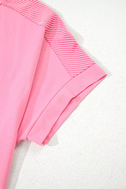 Casual Solid Corded Patchwork Pocket Plus Size Tee