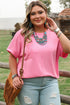 Casual Solid Corded Patchwork Pocket Plus Size Tee