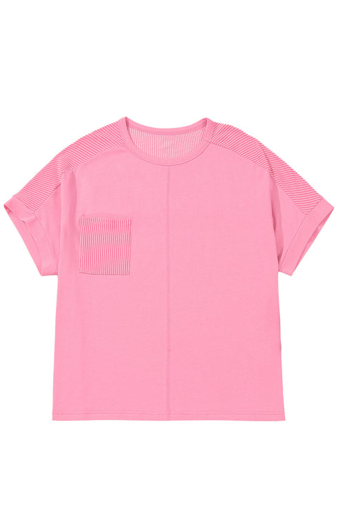 Casual Solid Corded Patchwork Pocket Plus Size Tee