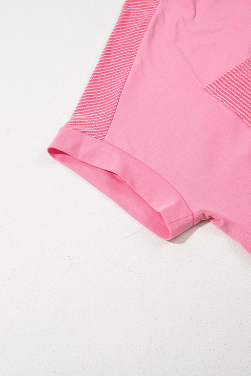 Casual Solid Corded Patchwork Pocket Plus Size Tee
