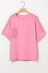 Casual Solid Corded Patchwork Pocket Plus Size Tee