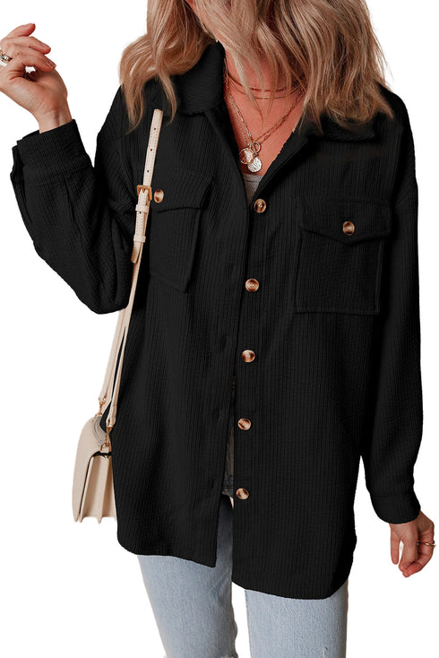 Casual Solid Corduroy Flap Pocket Button Up Jacket