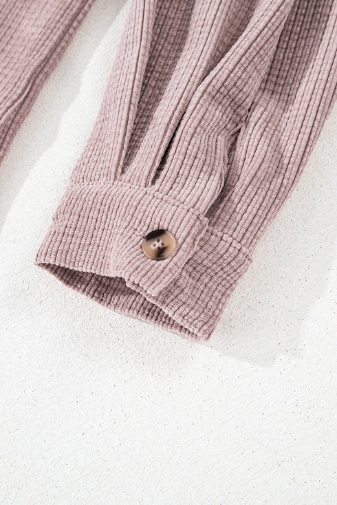 Casual Solid Corduroy Flap Pocket Button Up Jacket