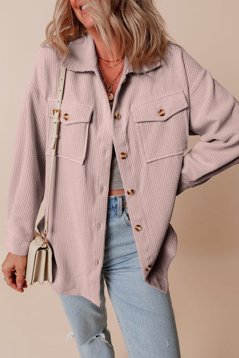 Casual Solid Corduroy Flap Pocket Button Up Jacket