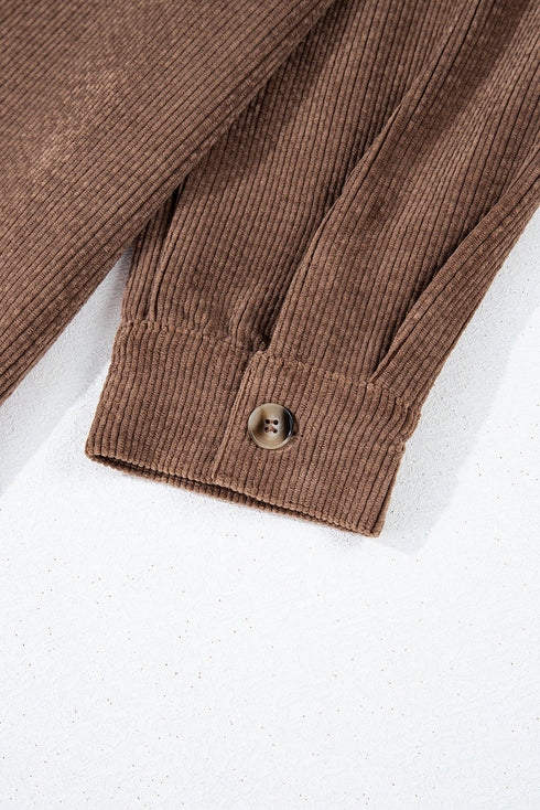 Casual Solid Corduroy Flap Pocket Button Up Jacket