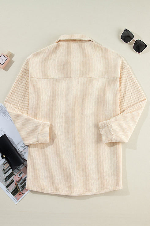 Casual Solid Corduroy Flap Pocket Button Up Jacket