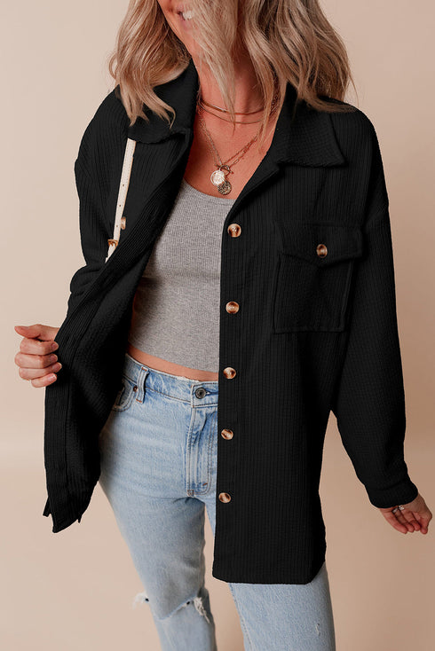 Casual Solid Corduroy Flap Pocket Button Up Jacket
