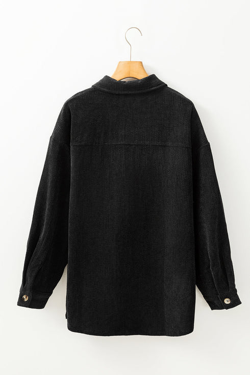 Casual Solid Corduroy Flap Pocket Button Up Jacket