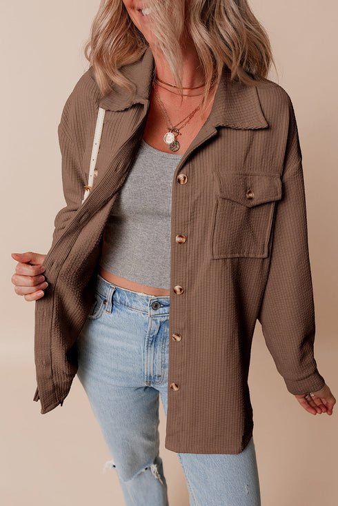 Casual Solid Corduroy Flap Pocket Button Up Jacket