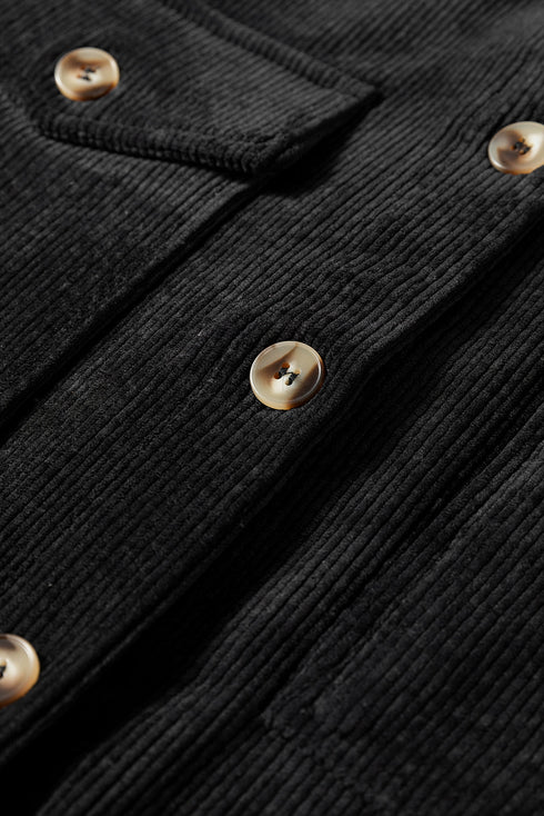 Casual Solid Corduroy Flap Pocket Button Up Jacket