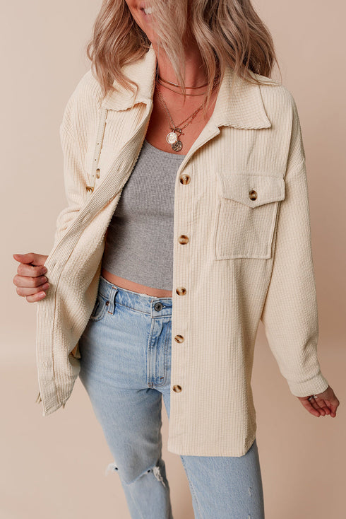 Casual Solid Corduroy Flap Pocket Button Up Jacket