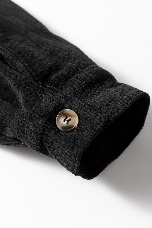 Casual Solid Corduroy Flap Pocket Button Up Jacket