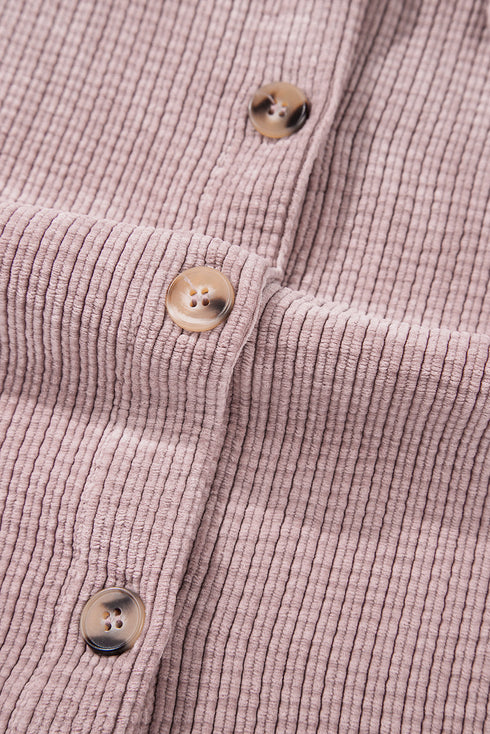 Casual Solid Corduroy Flap Pocket Button Up Jacket