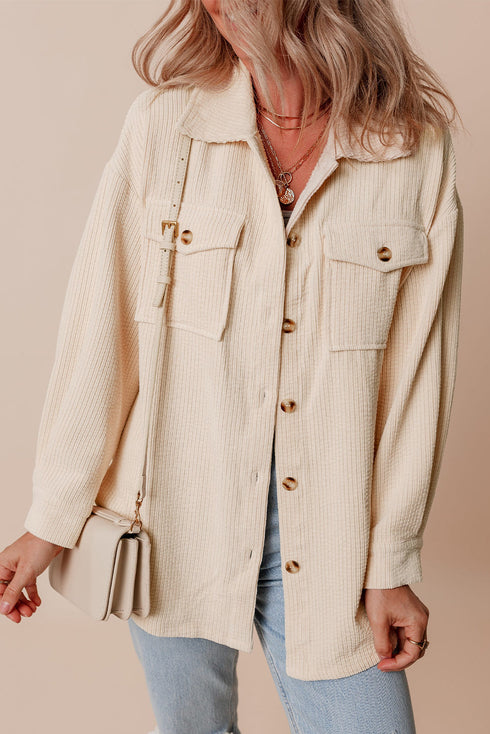 Casual Solid Corduroy Flap Pocket Button Up Jacket