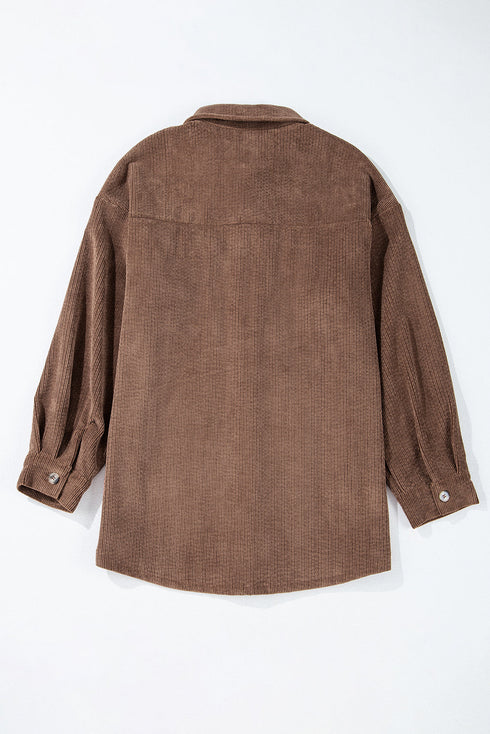 Casual Solid Corduroy Flap Pocket Button Up Jacket