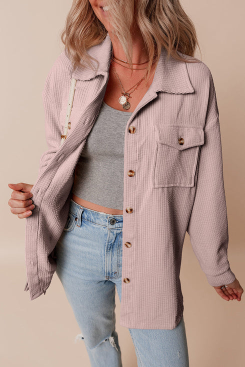 Casual Solid Corduroy Flap Pocket Button Up Jacket