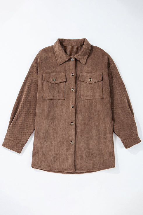 Casual Solid Corduroy Flap Pocket Button Up Jacket