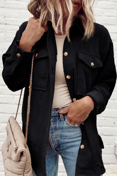 Casual Solid Corduroy Flap Pocket Button Up Jacket