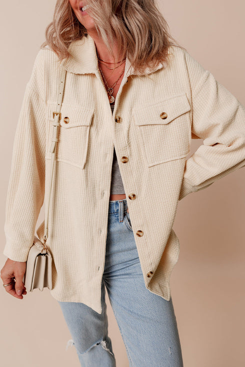 Casual Solid Corduroy Flap Pocket Button Up Jacket