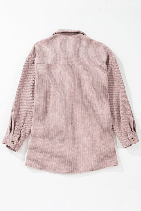 Casual Solid Corduroy Flap Pocket Button Up Jacket