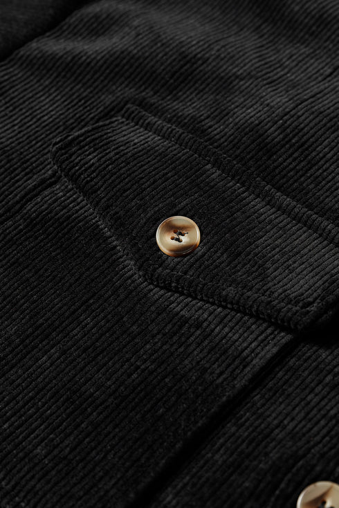 Casual Solid Corduroy Flap Pocket Button Up Jacket
