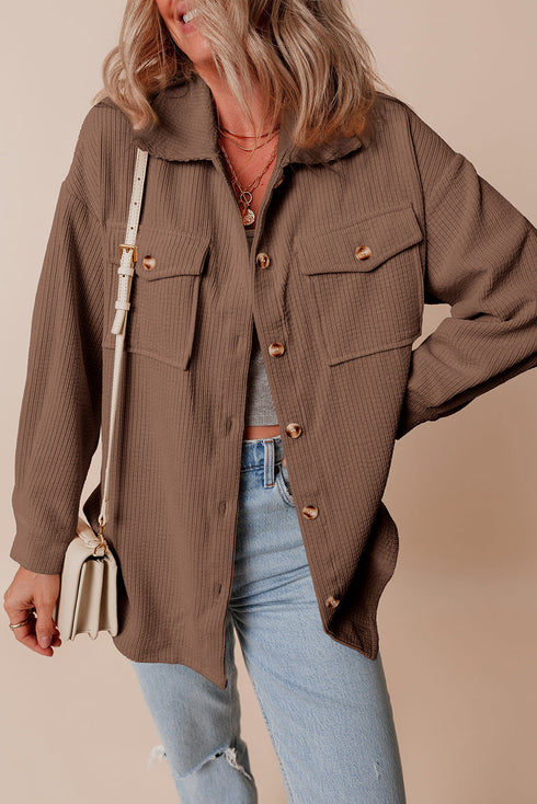 Casual Solid Corduroy Flap Pocket Button Up Jacket