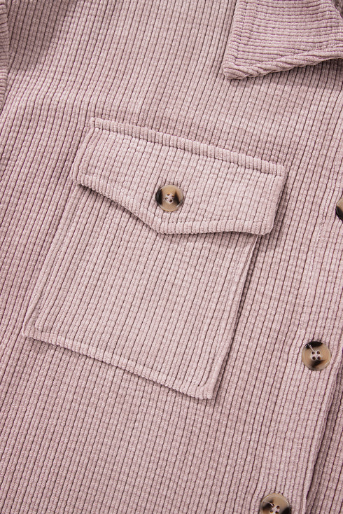Casual Solid Corduroy Flap Pocket Button Up Jacket