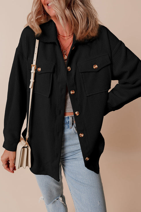 Casual Solid Corduroy Flap Pocket Button Up Jacket