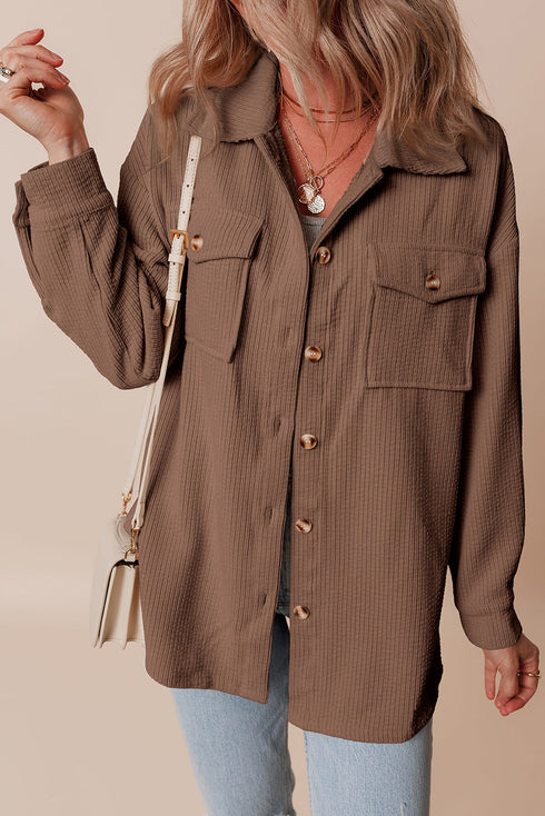 Casual Solid Corduroy Flap Pocket Button Up Jacket