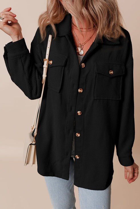 Casual Solid Corduroy Flap Pocket Button Up Jacket